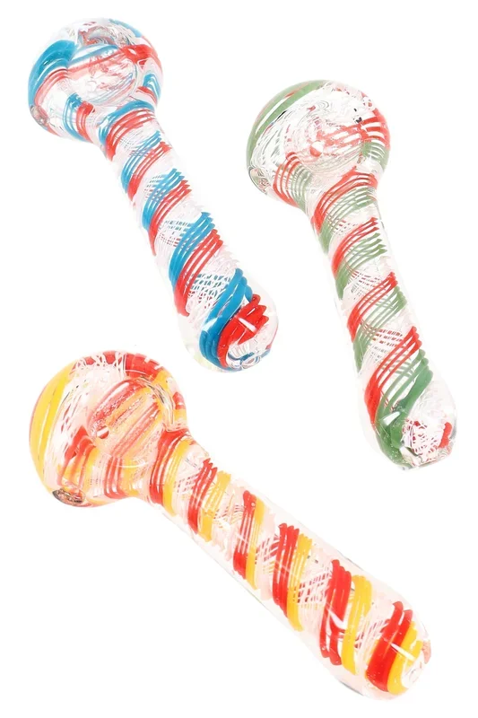 4″ Striped Glass Spoon Pipe “Candy Cane” – Assorted Colors