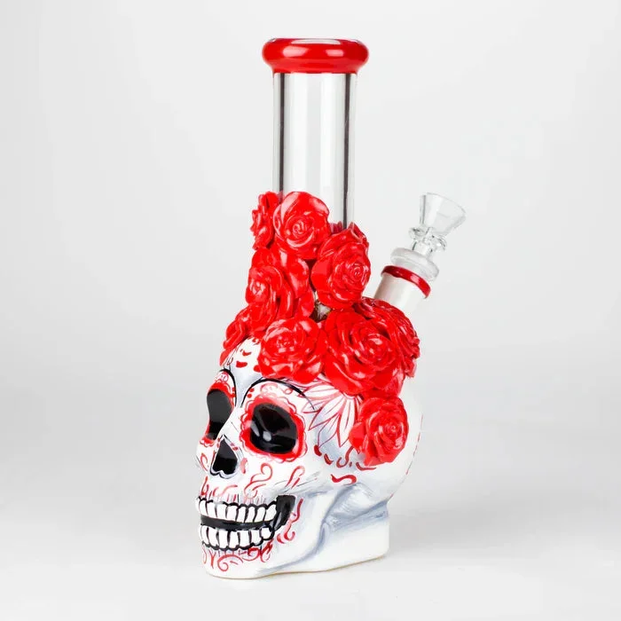 9″ Rose Sugar Skull Themed Glass Bong
