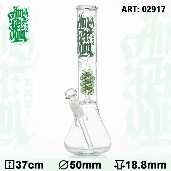 Amsterdam | 15″ Green Glass Water Pipe w/ Coil Perc