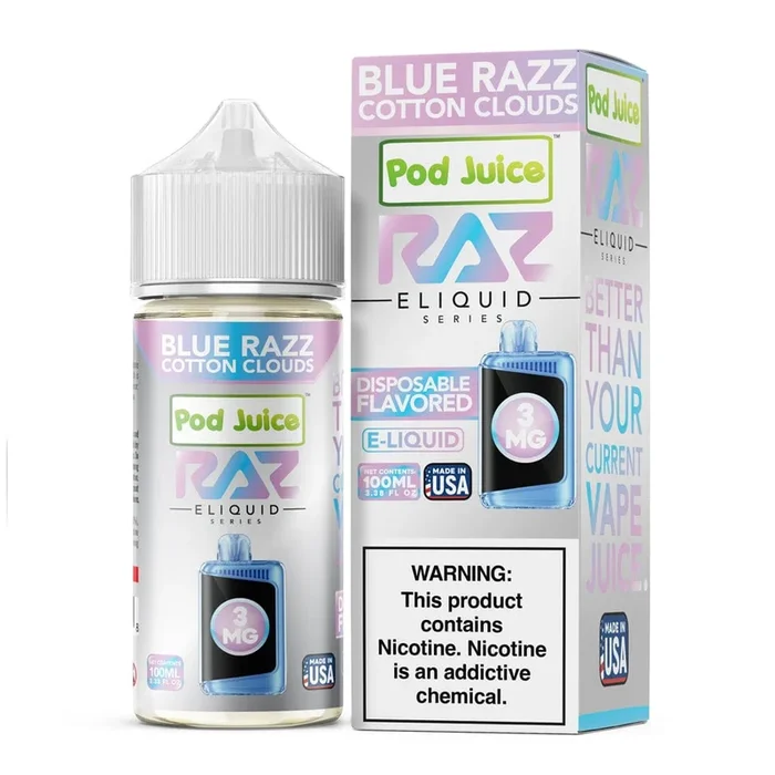 Blue Razz Cotton Clouds – Pod Juice x Raz E-Liquid – 100mL