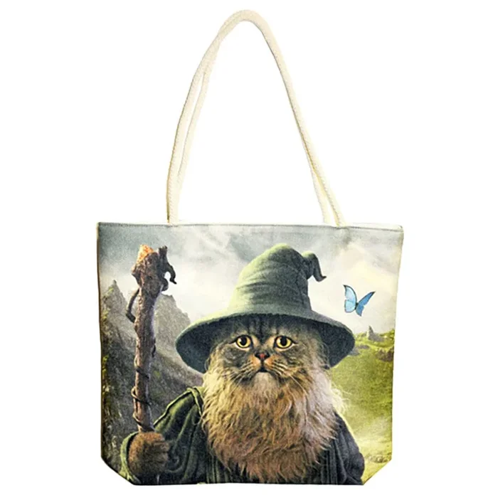 Catdalf The Cute Jute Rope-Handled Tote Bag – 17″x15″