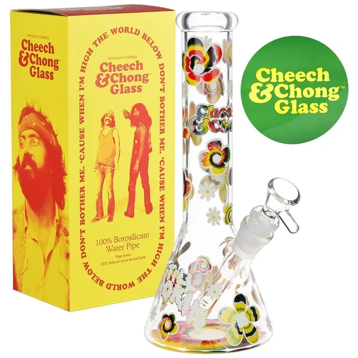 Cheech & Chong Glass Tie Dye Glow Glass Beaker Bong – 10″