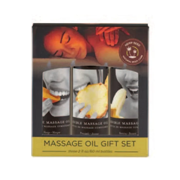Earthly Body Edible Massage Oil Gift Set: 2oz Mango, Banana & Pineapple