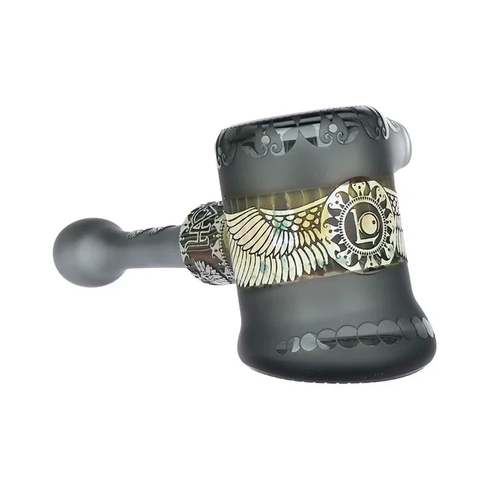 Lookah Glass Sacred Wing Black Etched Bubbler – 6.75″