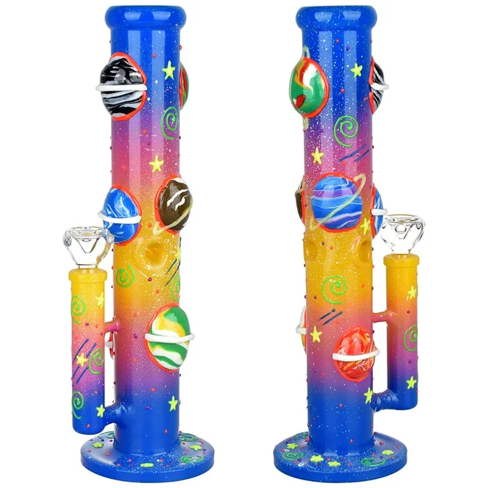 Orbiting Planets Straight Tube Glow in Dark Water Pipe – 13.75″ / 19mm F