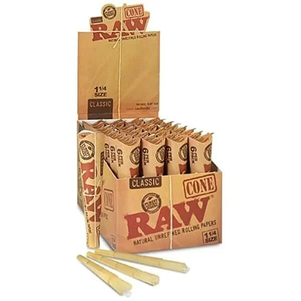 Raw Cones Rolling Papers 1.25 in 6-Cone Pack – 32pc Display