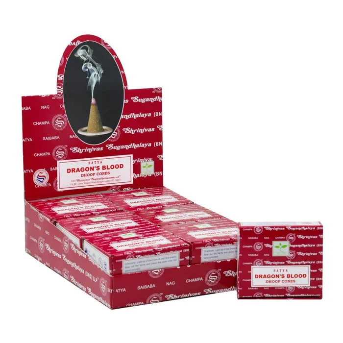 Satya – Dragon’s Blood Dhoop Cones (12 Cones, 1″)