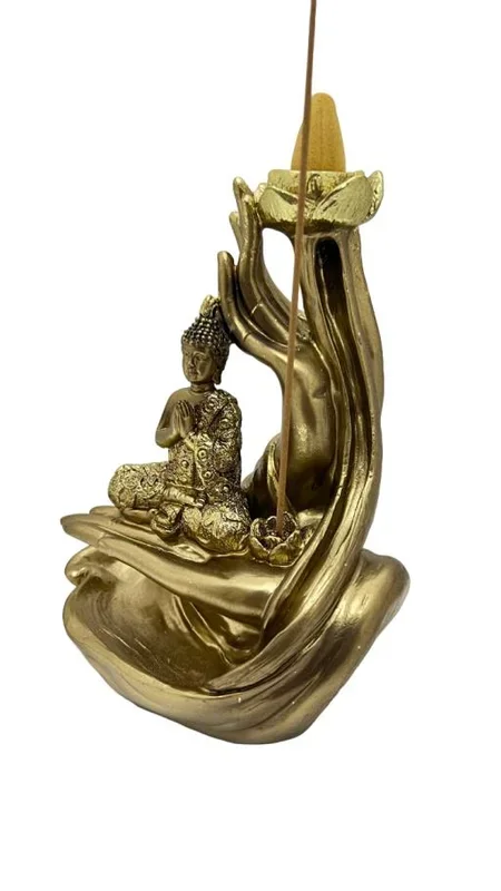 ZenN – Buddha Hand with Lotus Backflow Incense Burner 4.3×3.5×5.5”